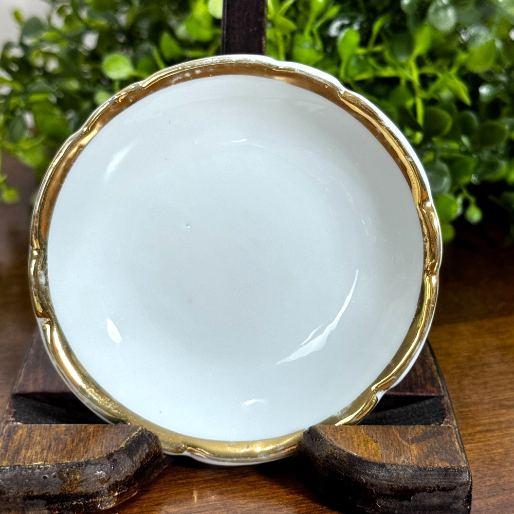 Vintage Butter Pat Small Plate White with Gold Trim 3" Diameter Y22